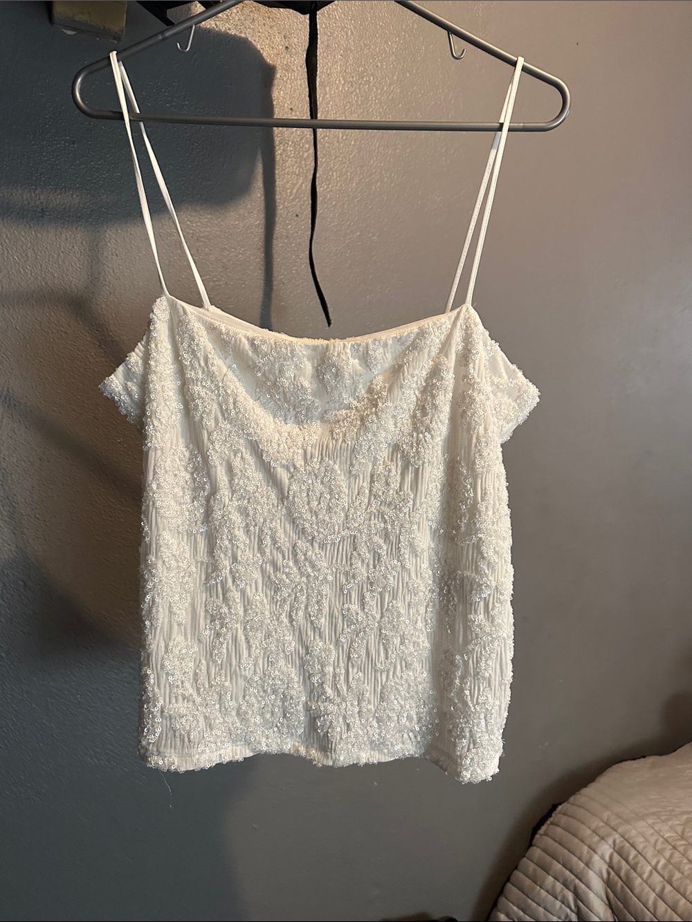 Zara White Beaded Spaghetti Strap Camisole